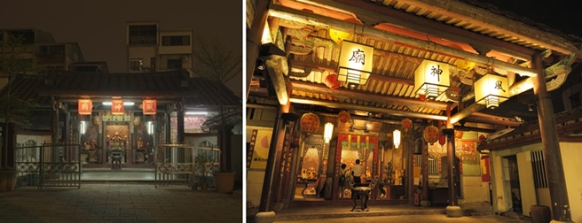 左圖：風神廟入口改造前。右圖：風神廟入口改造後。